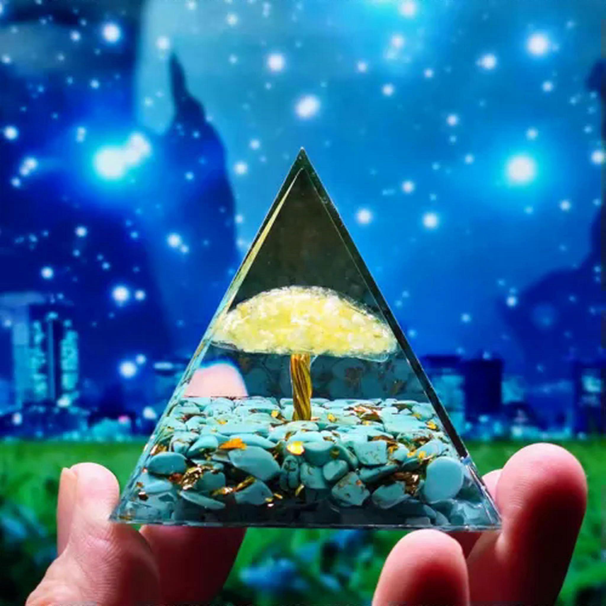 Large Orgonite Pyramid made of turquoise crystal, gift, 5 cm x 5 cm