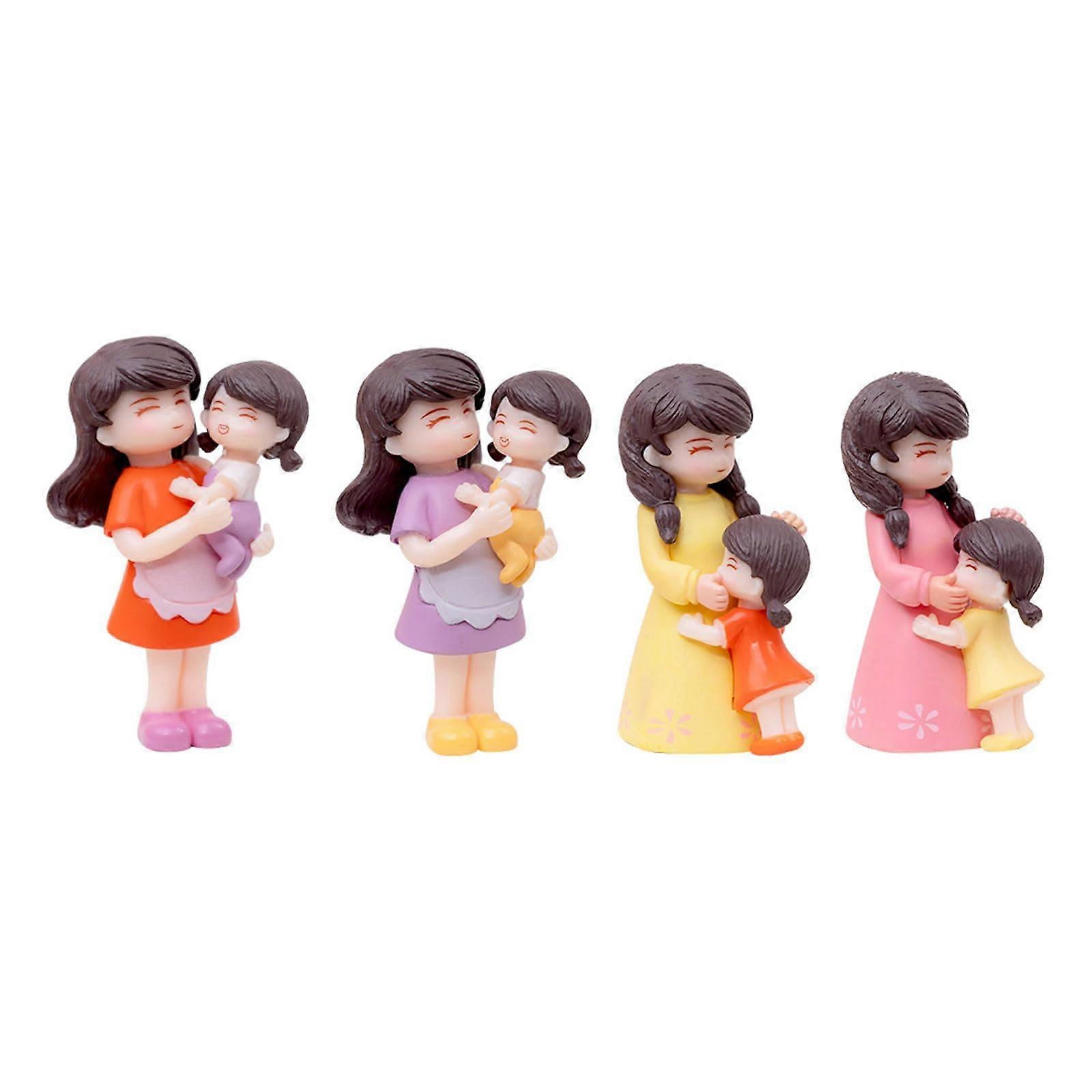Decorative Mother and Children Miniatures Cake Toppers for Baking, Unique Design, 3-Inch Size, Resin Material