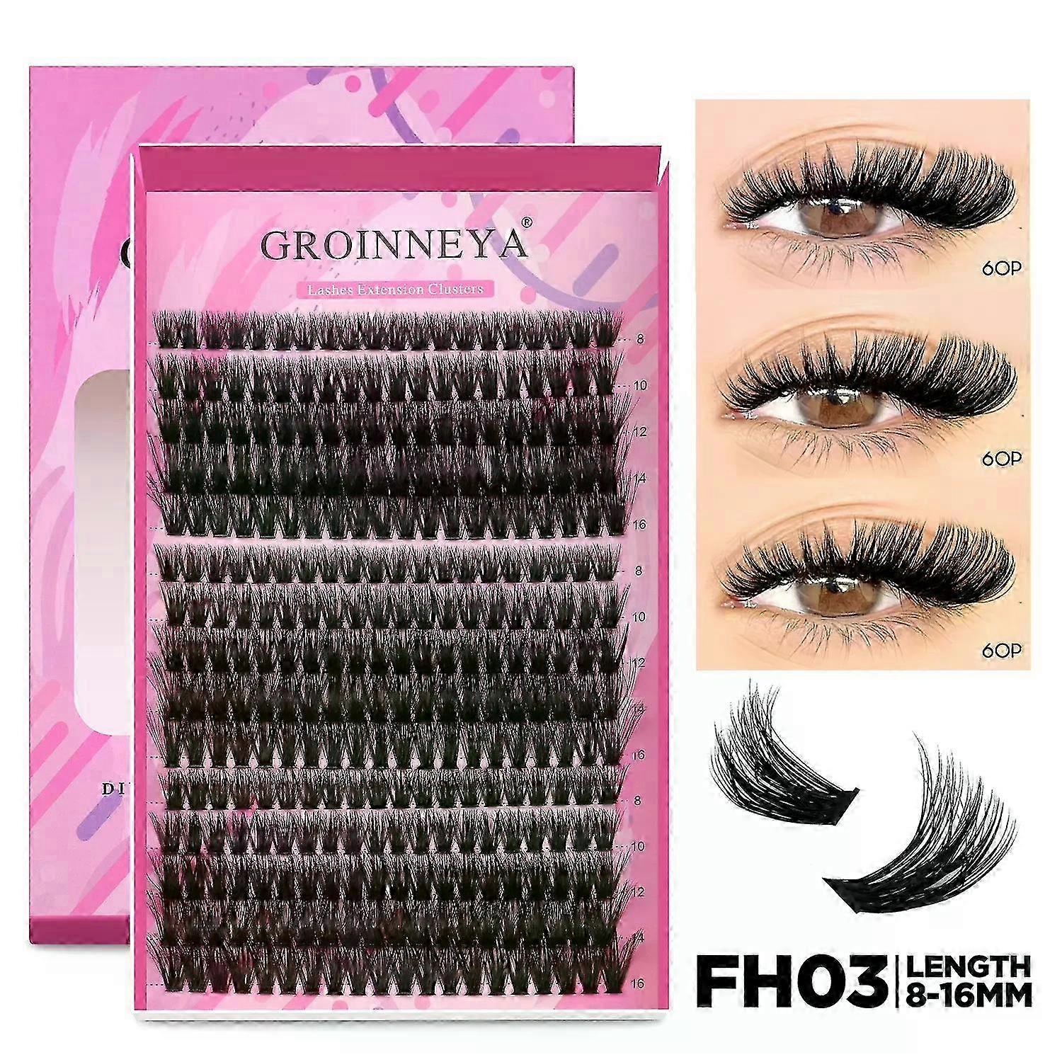 GROINNEYA DIY Lash Extension Kit Individual Lashes Cluster Mix Eyelashes Full Set Lashes Kit with Lash Bond and Seal At Home 26s