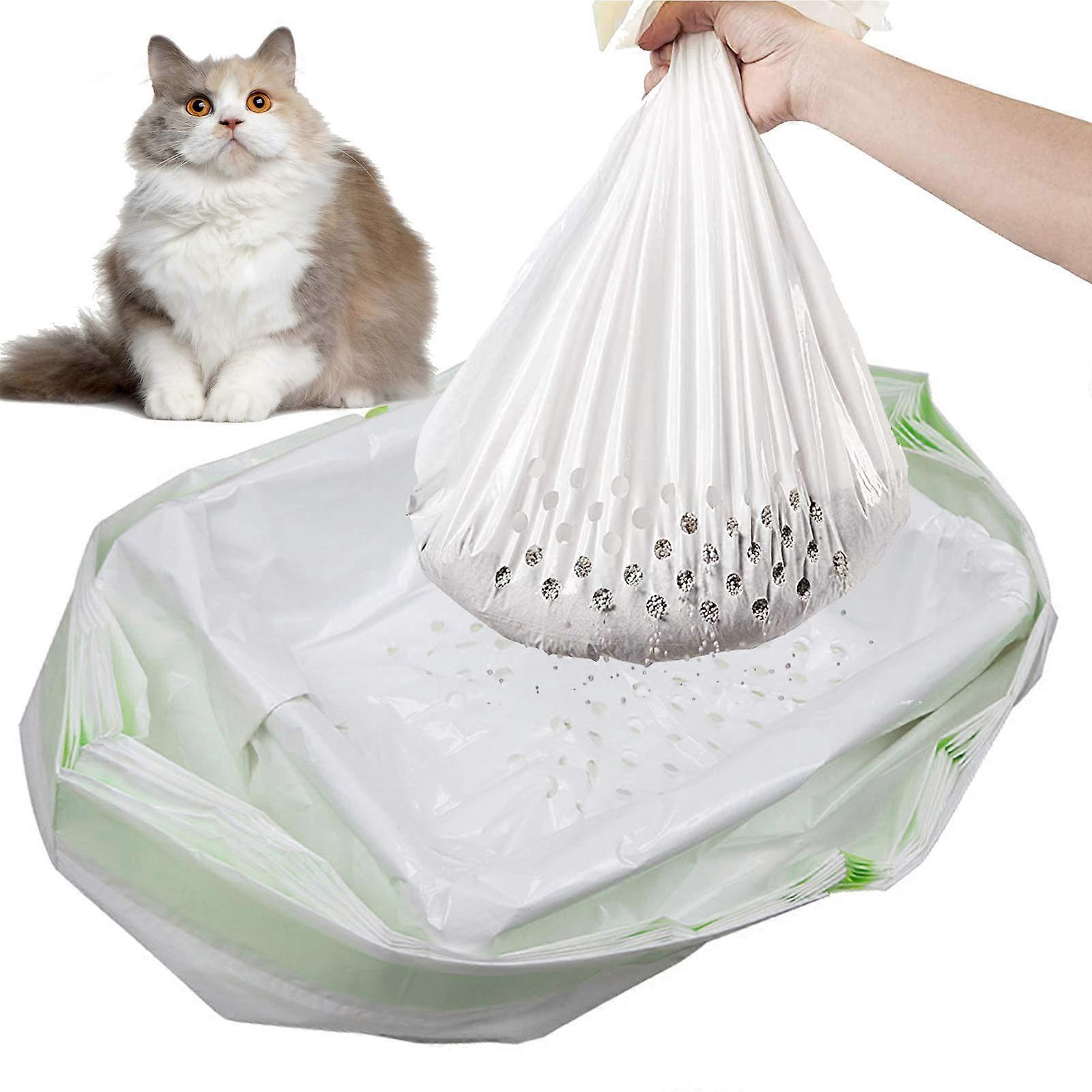Cat Litter Bags with Filter Holes - 3 Pack (21 Pieces) Drawstring Inserts for Medium & Large Litter Trays, 37x17" Size