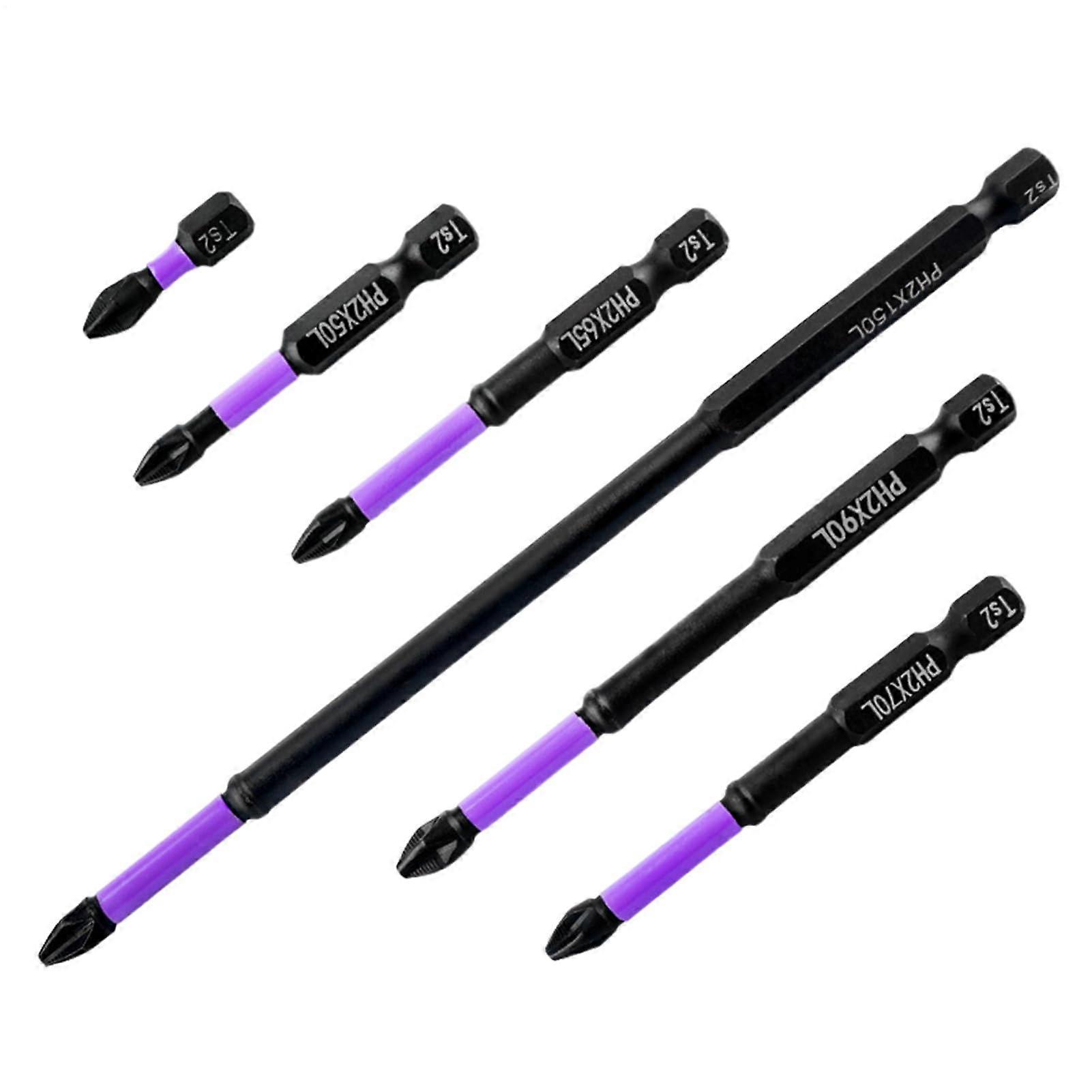 Magnetic Electric Screwdriver Bit Set - 6-Piece Multifunctional Phillips Drill Bits with Anti-Slip Design and Long Reach