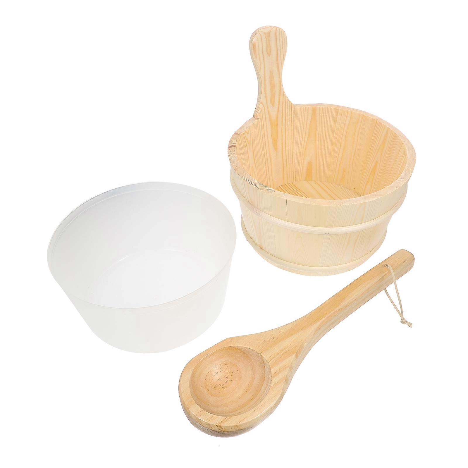 Sauna Bucket Kit Wooden Bucket Suitable for Relaxing Sessions Yellow Wood Plastic Material Used for Sauna Experience 1 Set