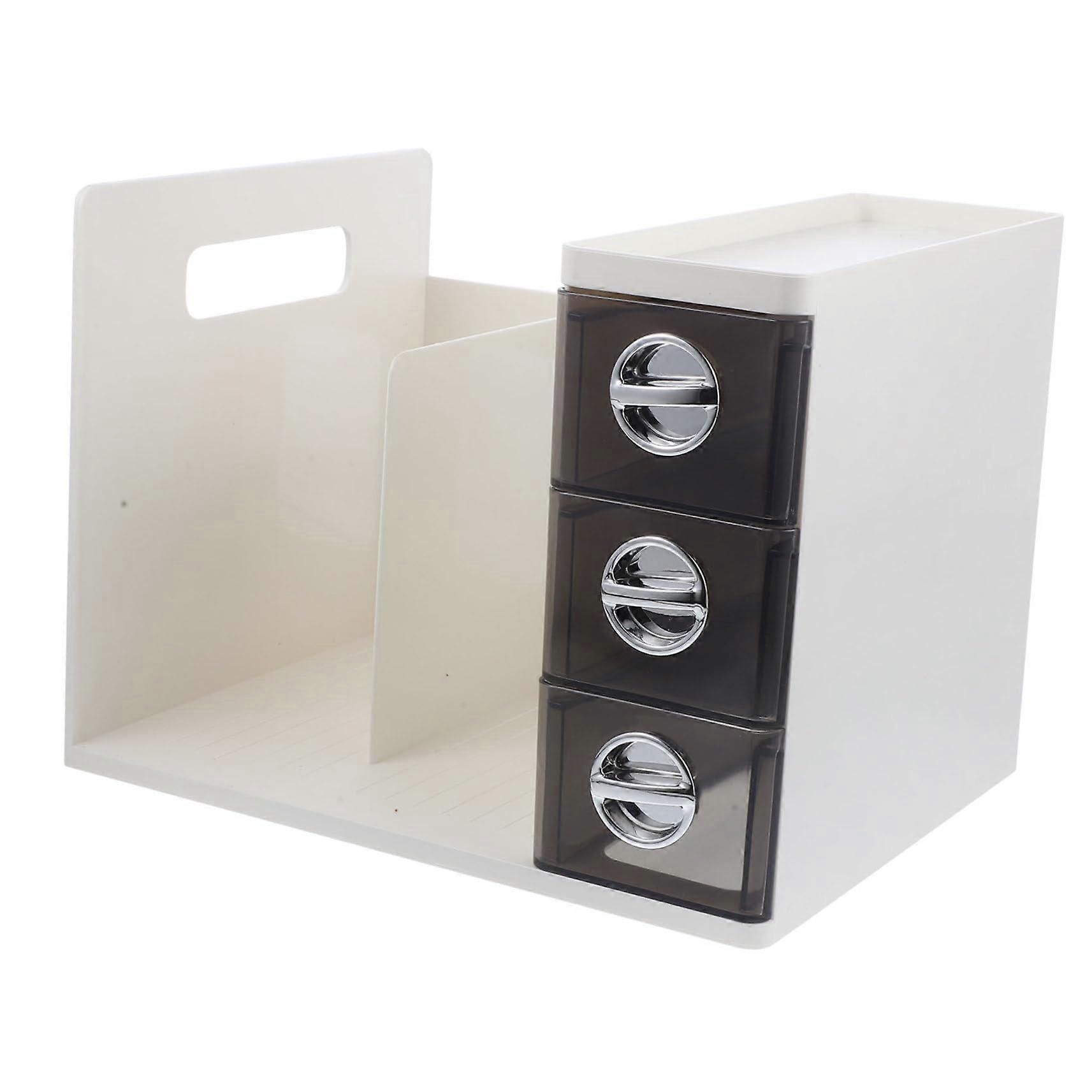 Bookend Organizer Drawer-Style Desk File Storage Rack Grey, Office Document Holder, Space-Saving Magazine Organizer
