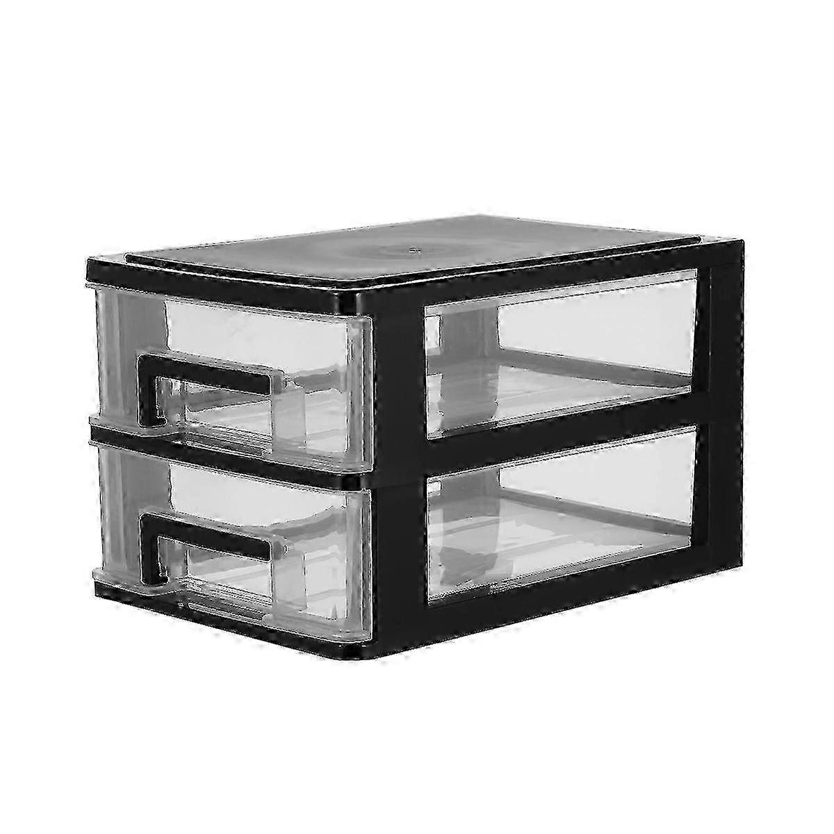 Two-Layer Transparent Plastic Storage Cabinet with Portable Drawer Organizer, Dustproof Desktop Case for Home or Office