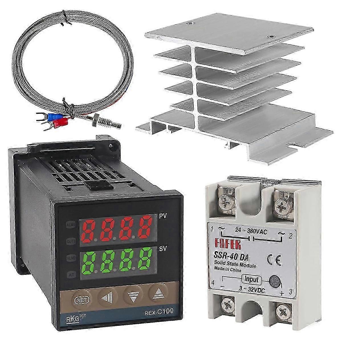 PID 温度控制器 -C100 恒温器套件高压 100ACV 至 240ACV+SSR 继电器 40DA+ K Pro