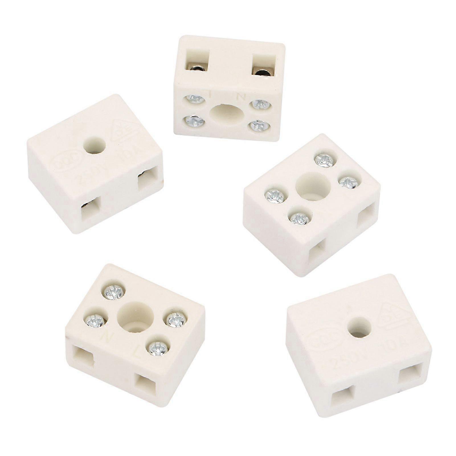 5Pcs High Quality Wire Connector 2 Position 5 Hole Ceramic Wiring Terminal Block