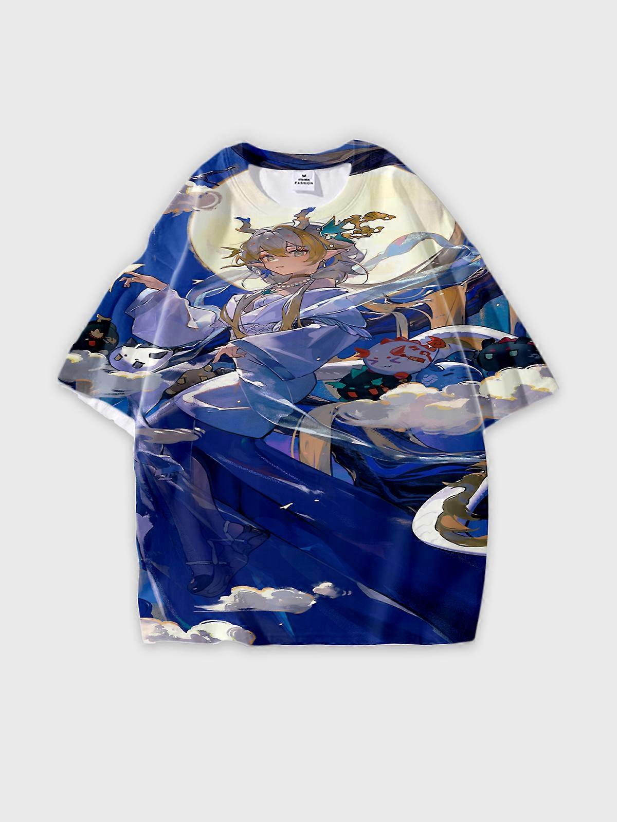 T-Shirt Round Neck, Loose Short Sleeve Pattern Graphic Tee, Unisex Summer Casual Top U2839