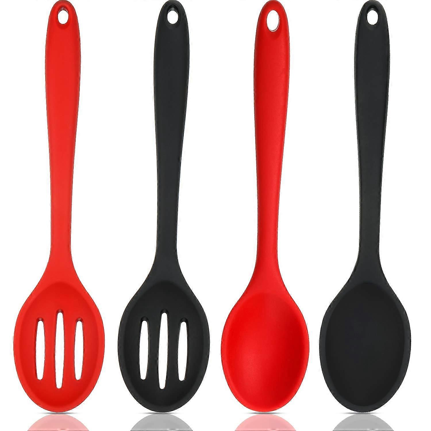 4 Pieces Silicone Nonstick Mixing and Slotted Spoons Set, Large Silicone Serving Slotted Spoon Nonst