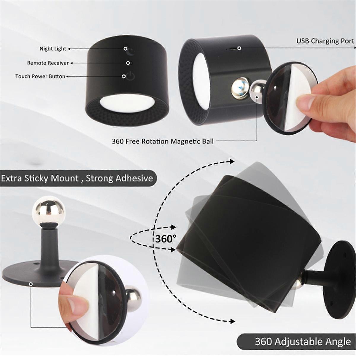 USB Rechargeable LED Lights with Remote 3 Color Temperatures RGB 7 Colorful 360° Rotatable Magnetic Installation C