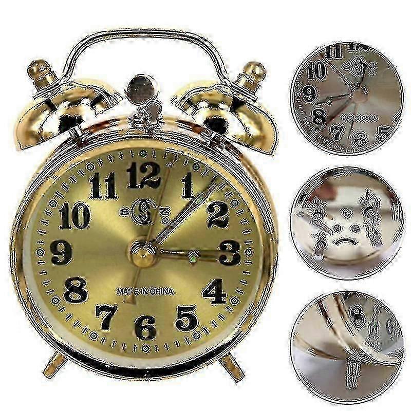 Golden Mechanical Alarm Clock Manual Winding Retro Metal Table Clock Display with Cute Version Design