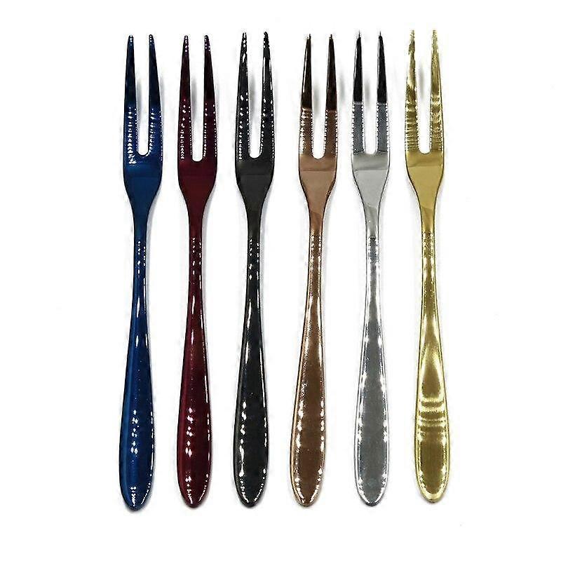 6Pcs/Set Titanium Plated Stainless Steel Fruit Fork Set Upscale Dinnerware |Forks
