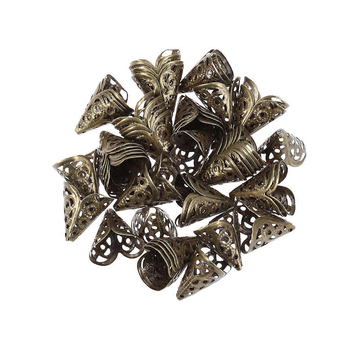 100Pcs Metal Beads Cap for DIY Jewelry Making Coffee Cone Flower Design