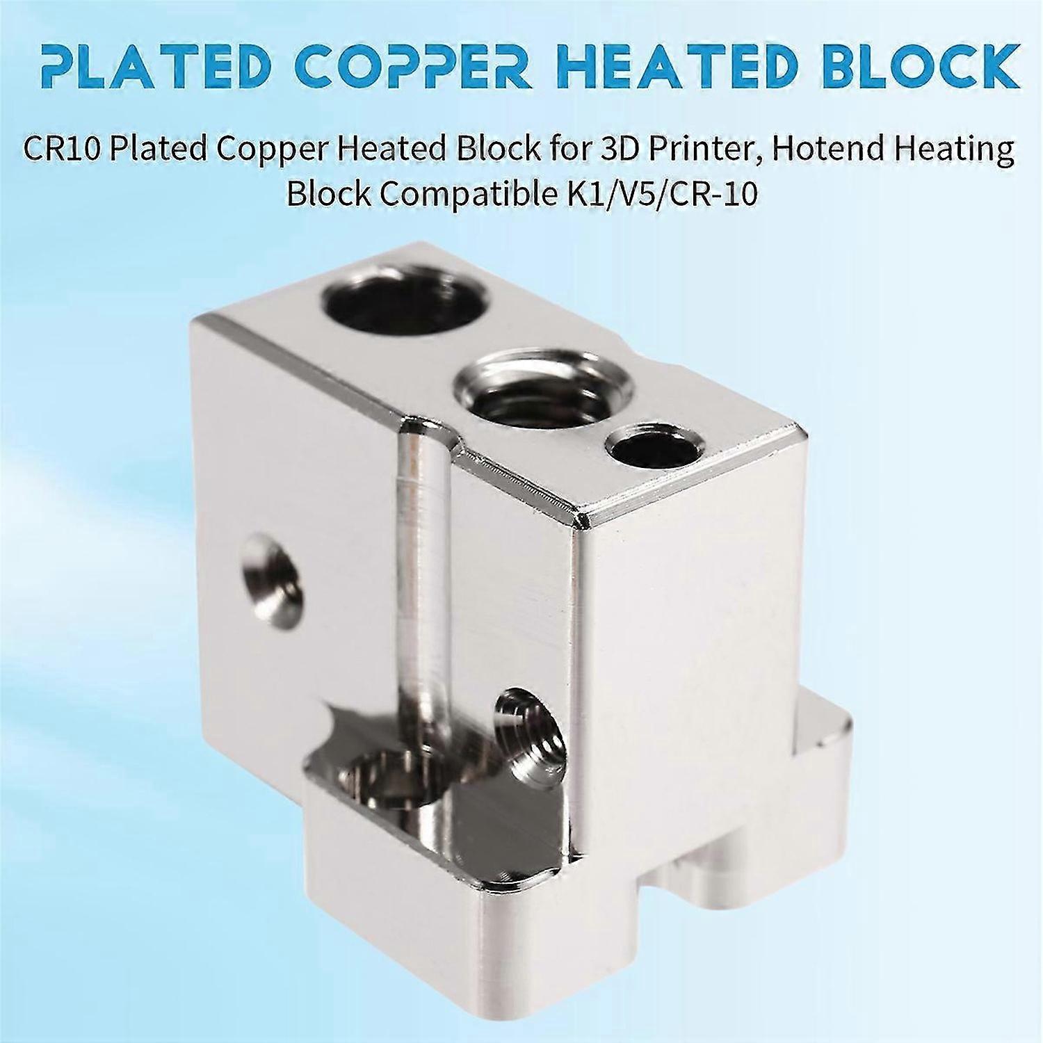CR10 Plated Copper Heated Block for 3D Printer, Hotend Heating Block Compatible Red Lizard K1/V5/-10