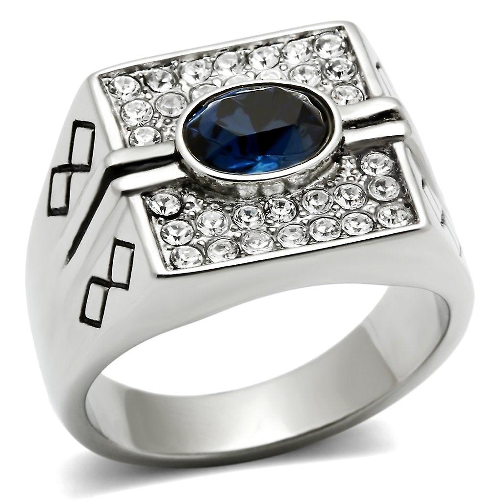 High polished (no plating) Stainless Steel Ring with Top Grade Crystal in Montana for Women Style TK369