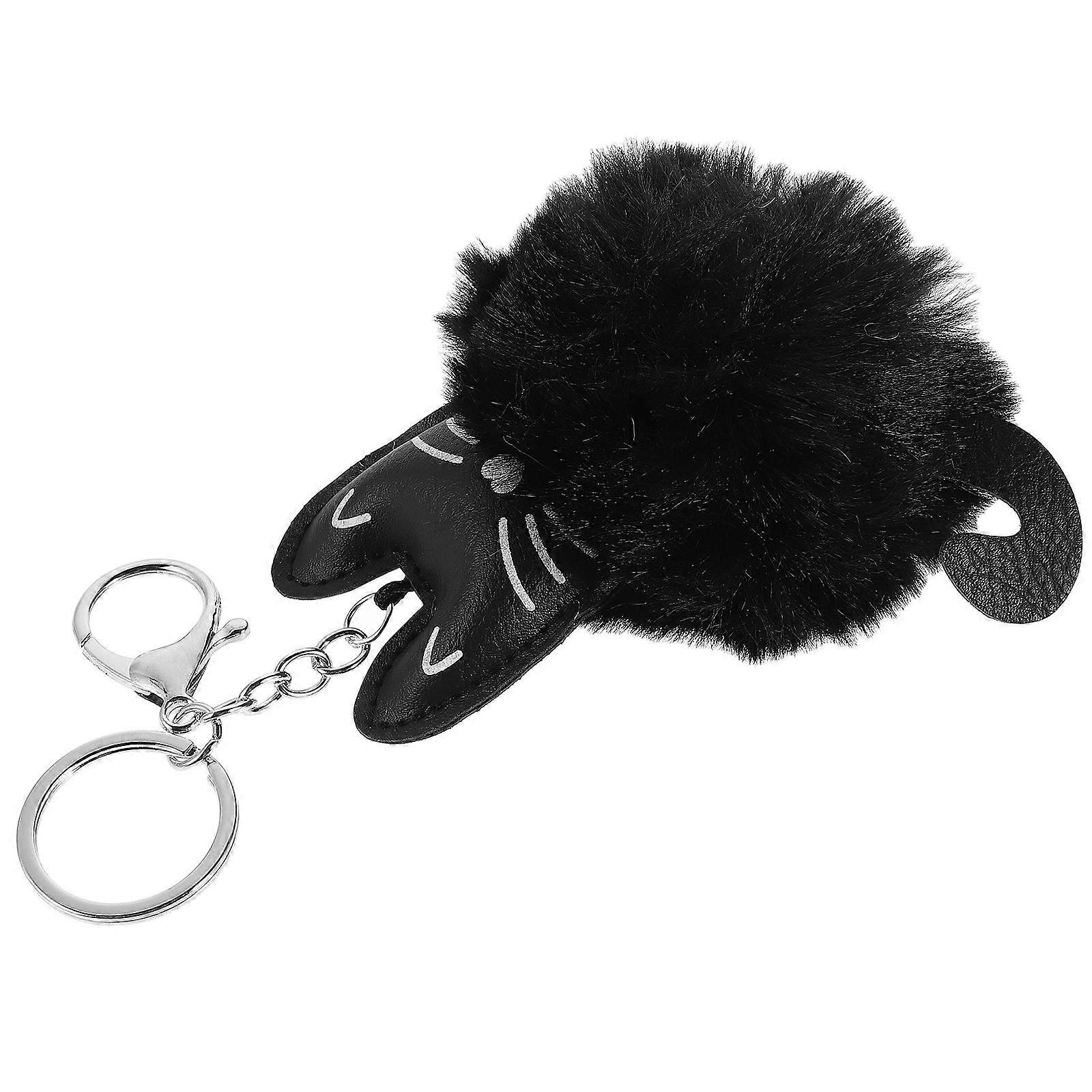 Black Kitten Furry Ball Keychain for Decor Use with Plush and PU Material