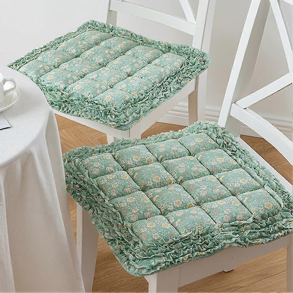 諸葛ボヘミアン フリル パッチワーク チェア クッション パッド ネクタイ付き 滑りなし キッチン ダイニング コットン シート クッション 2 パック (グリーン、18 インチ x 18 インチ)