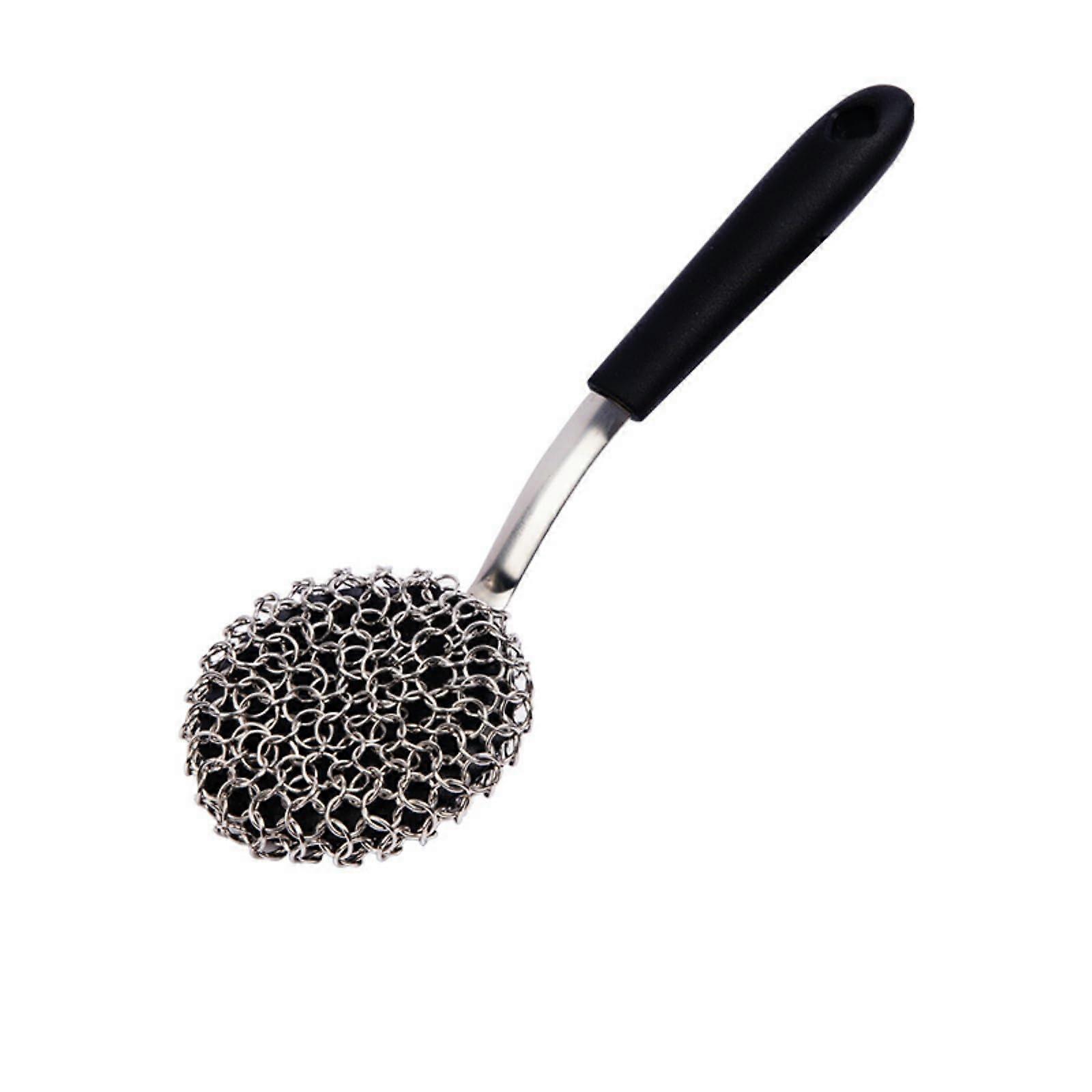 3in1 Chainmail Grill Scrubber For Cast Iron And Stainless Steel Ring Mesh Brush For Skillet Griddle Wok BBQ BlackB