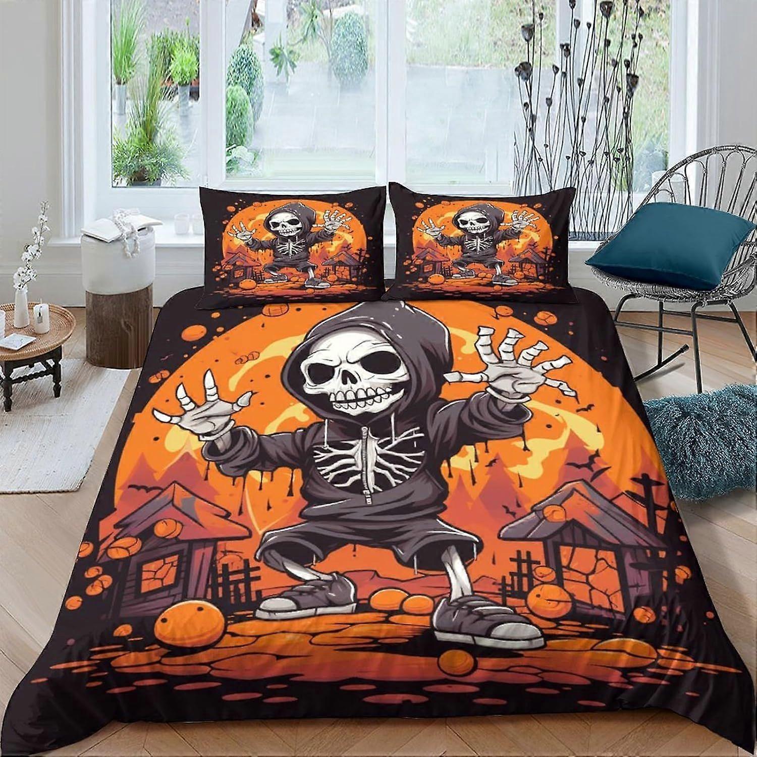 w524 Dancing Skeleton Quilt Cover 3D Printing 3 Piece Set And 2 Pillowcase Easy Care Bedding Sets Duvet Cover Microfiber Design Bedding Sets Cartoon C