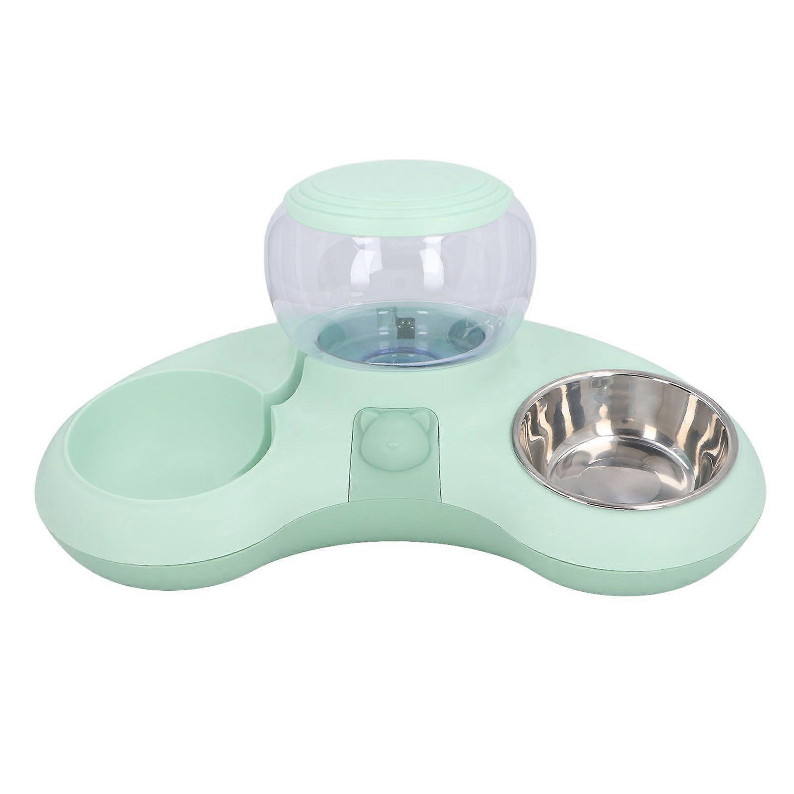 Double Cat Bowls Pet Food and Water Bowl Set Tilted Raised Cat Bowls with 1.4L Automatic Water Dispenser for Cats Small Dogs Green