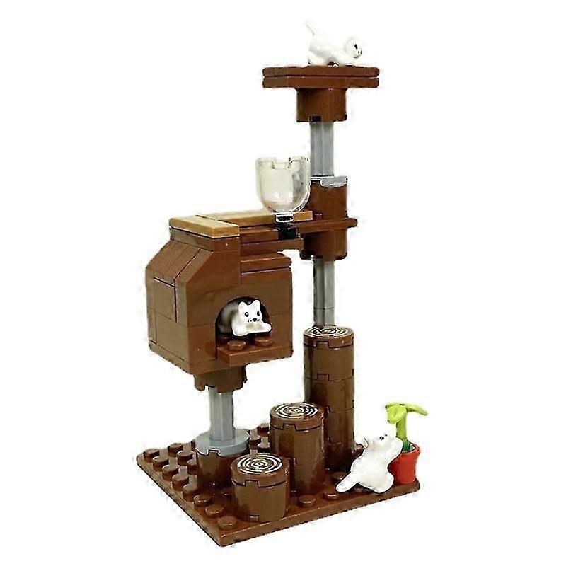 Small particle building blocks parts cat house crawling frame pet blue cat small white cat