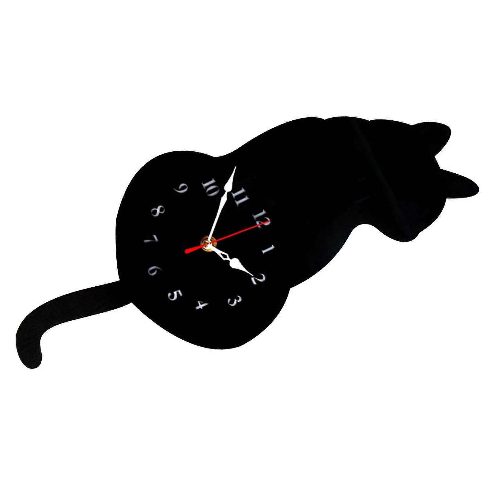 Wall Clock Silent Non Ticking Cat Shape Frameless Design For Living Room 16.5×7.1×1.2in 1Pcs
