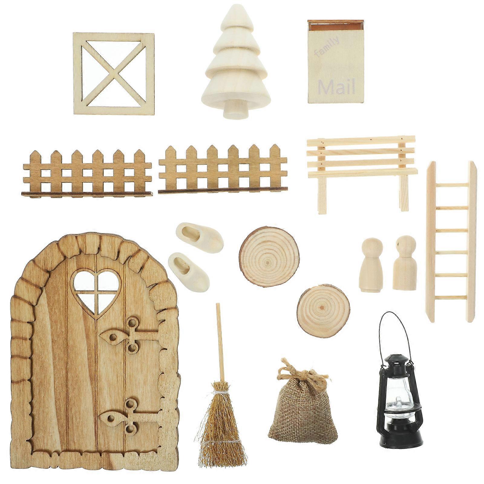 Christmas Miniature House Ornaments for Crafts 2Sets Assorted Color Wood