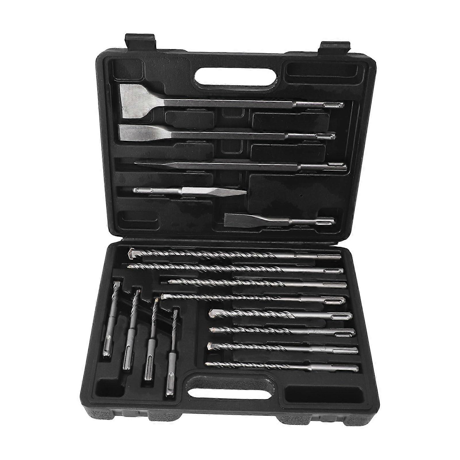 Hammer Drill Chisel Bit Set 17Piece For Concrete Tile 40CR Alloy Steel Electric Rotary Hammer Accessories Storage Box