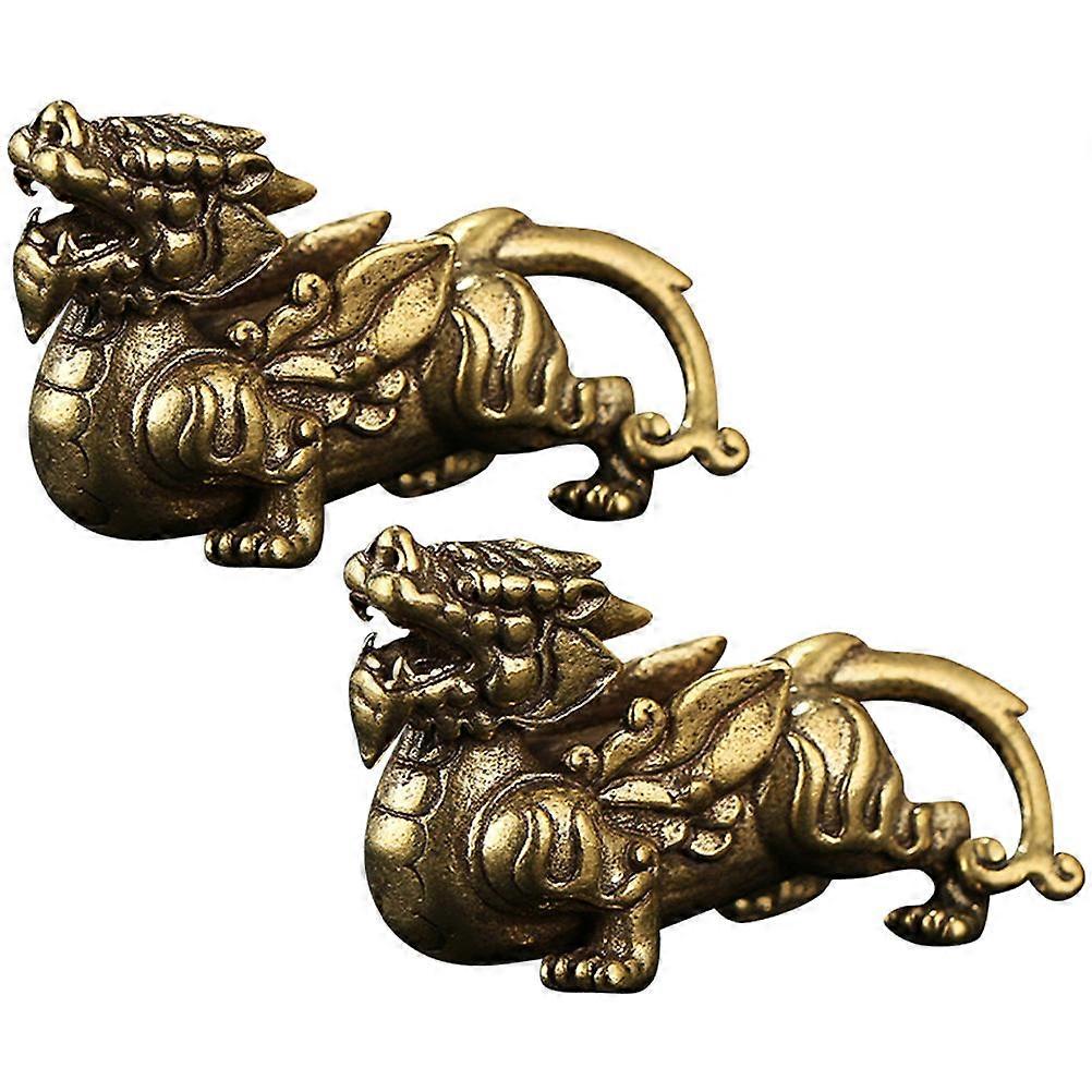 Golden Brass Figurines for Car Decor 2Pcs Pack