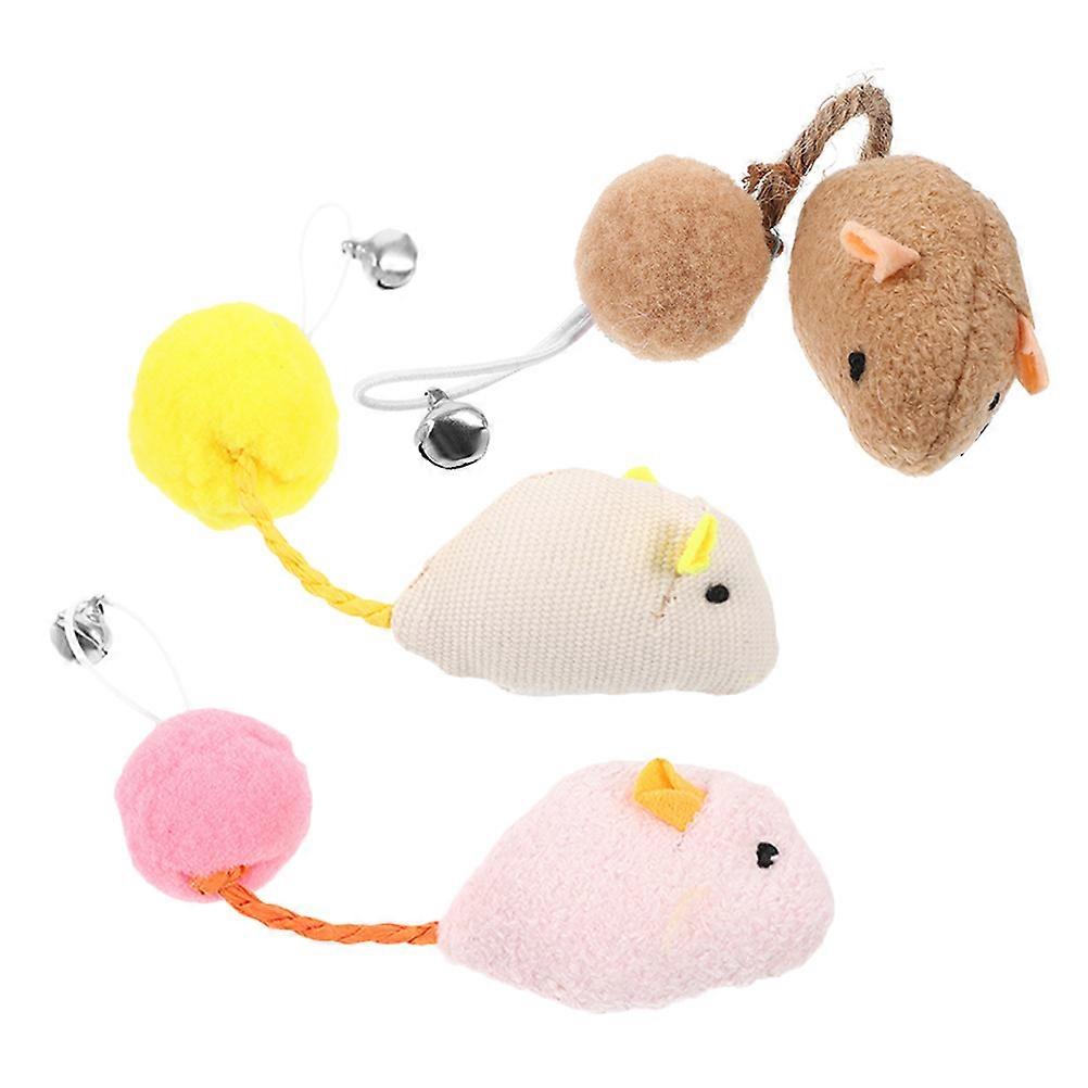 Indoor Cat Play Toy Set with Small Plush Mice and Bell 9Pcs Assorted Colors
