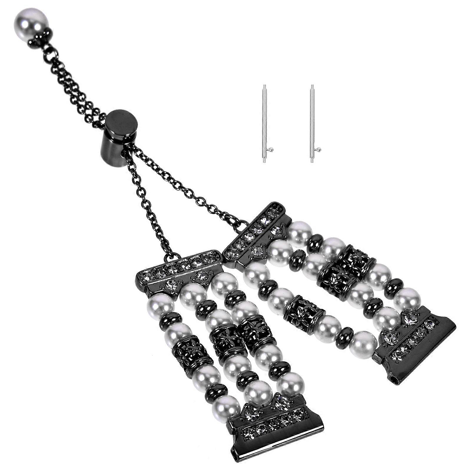 Decorative Pearl Watch Strap Chain Style Watchband for 4Pcs Black