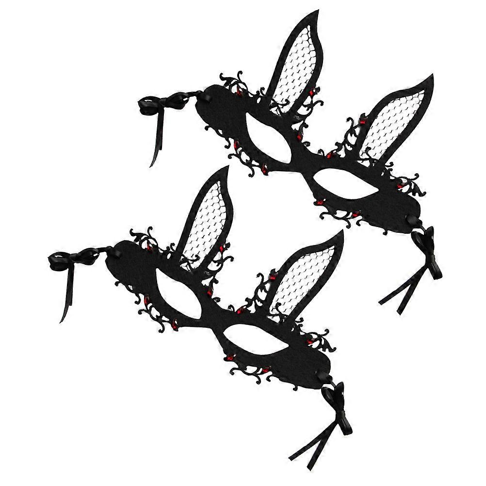 Half Face Bunny Mask for Cosplay and Parties 4Pcs Black Cloth