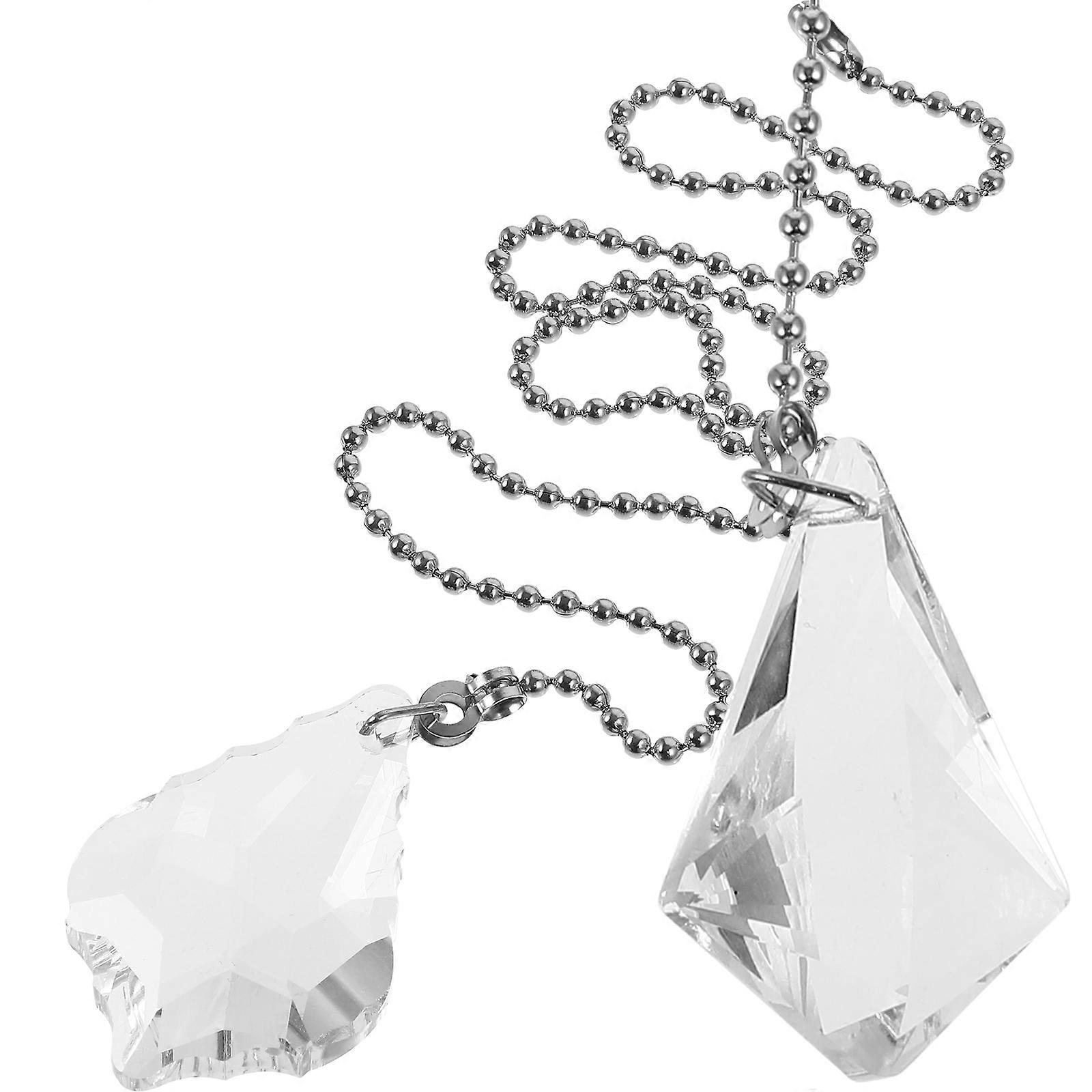 Silver Ceiling Fan Pull Chain Pendant for Hanging 10Pcs Crystal Ornaments