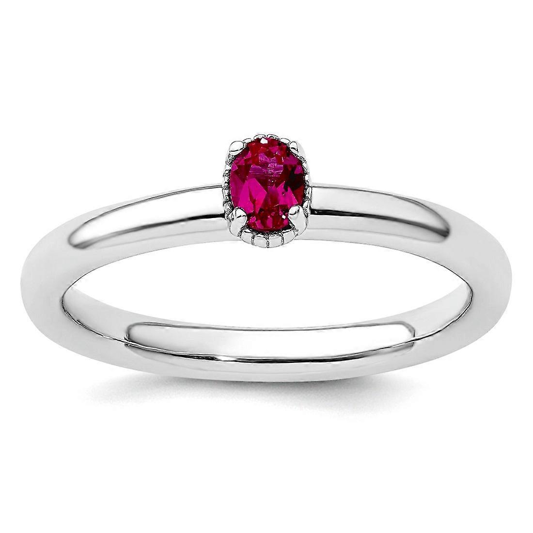 925 Sterling Silver Polished Prong set Stackable Created Ruby Single Stone Ring-Stackable-Ring for Women - Ring Size: 5