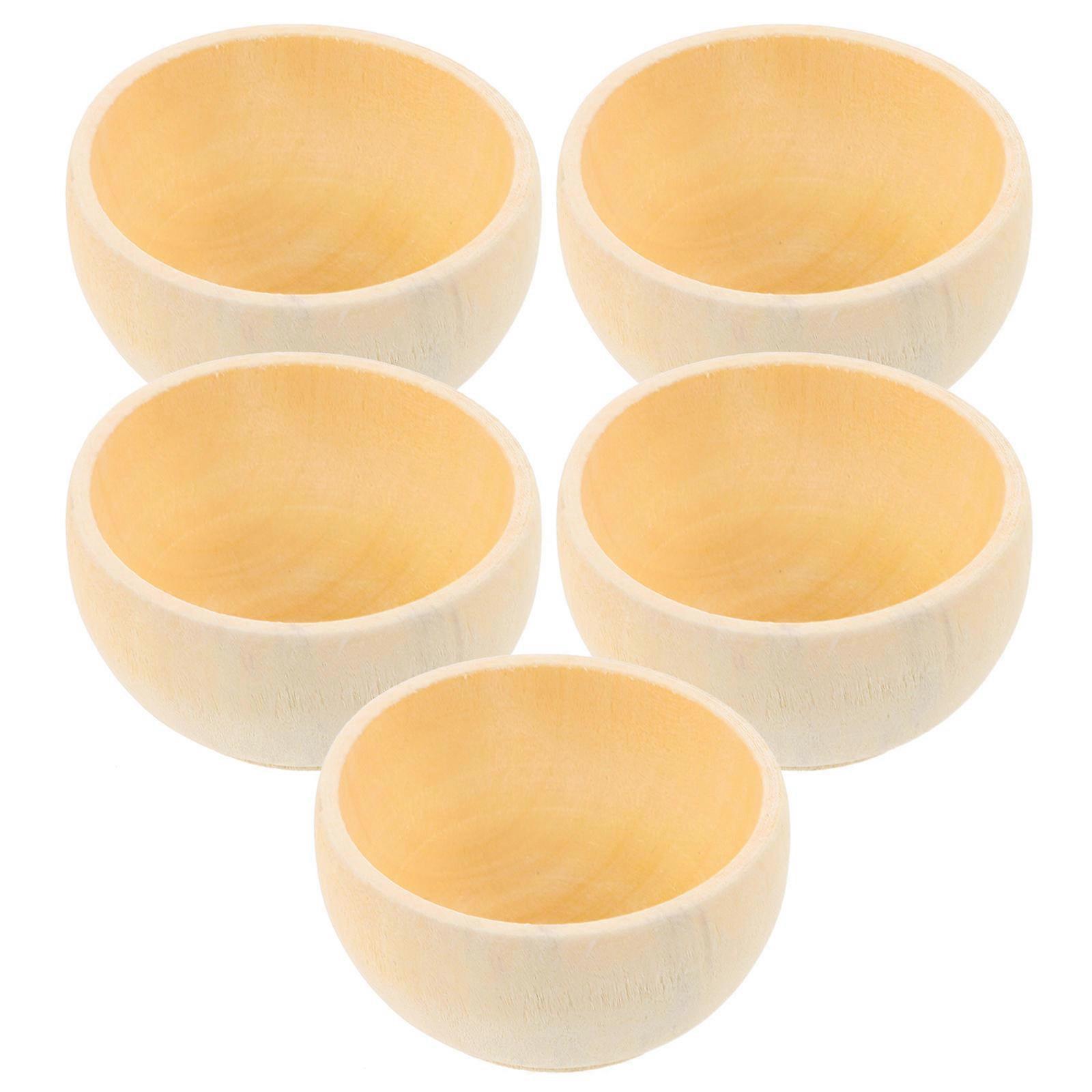 Unfinished Wooden Craft Bowls 5Pcs Smooth Surface Ideal For Kids Art Projects Available In Khaki Color With Circular Shape