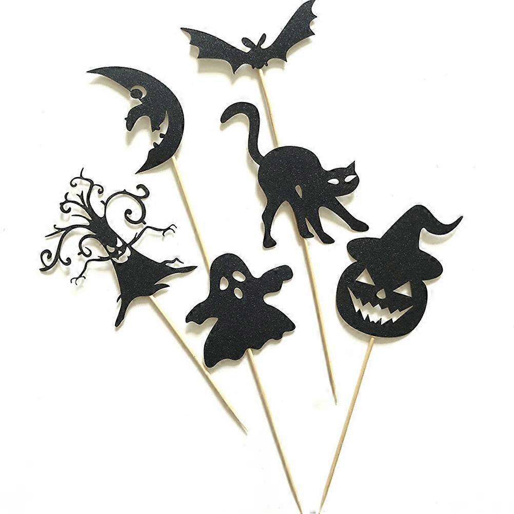 Halloween Party Cake Topper Bamboo Black for Decoration 18Pcs