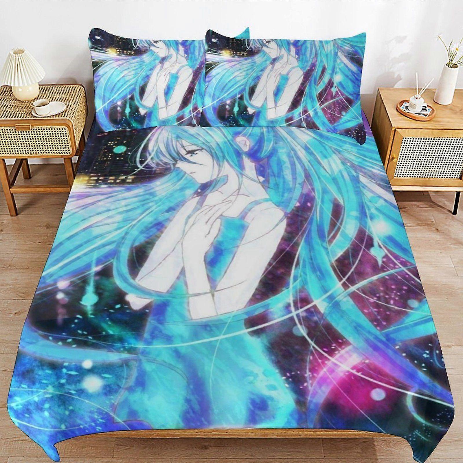 a402 Hatsune Miku Quality Weave Breathable Surface Soft Finish Durable Zipper Duvet Cover Sets for Comfort Sleep b402
