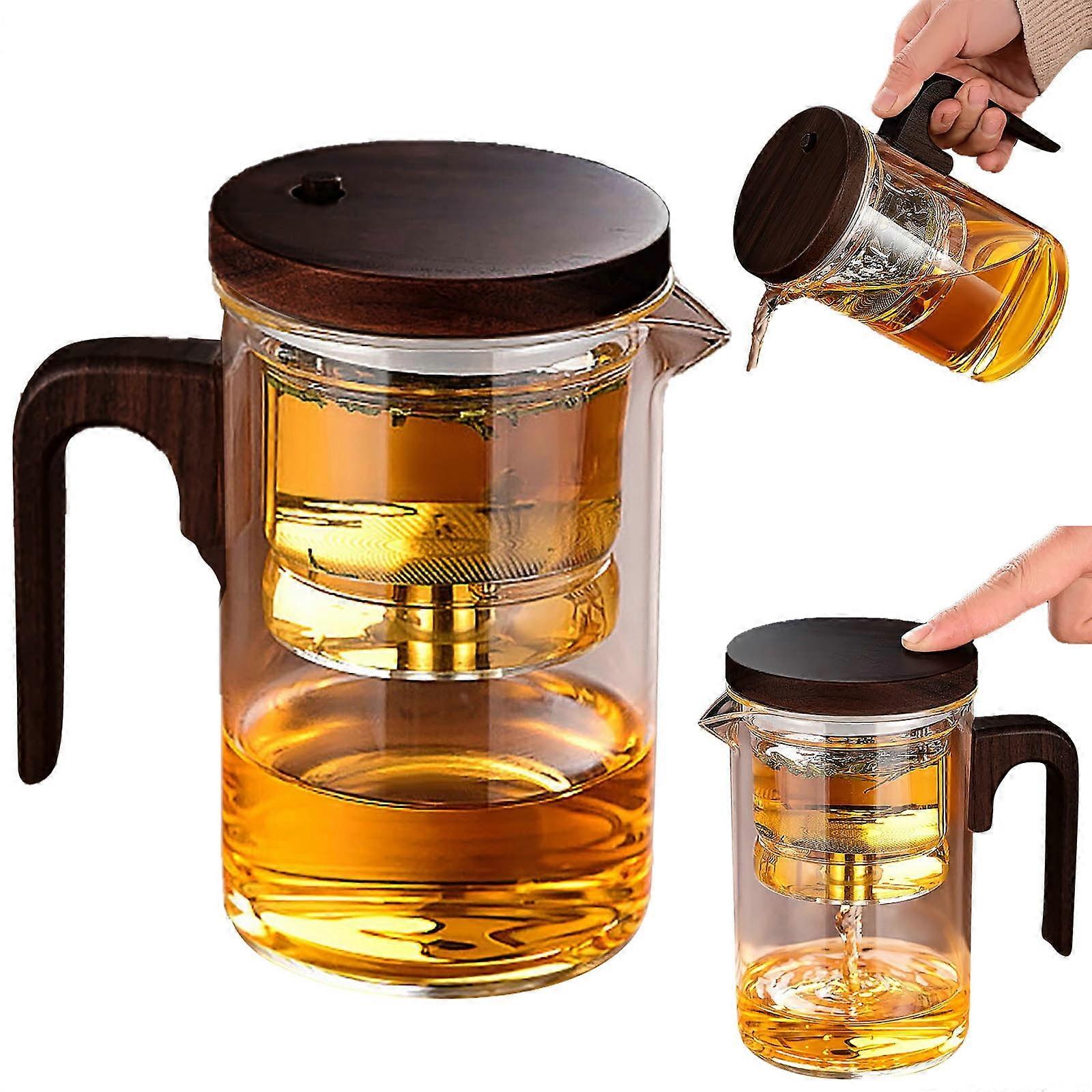 Large Capacity Glass Teapot with Stainless Steel Strainer - High Temp Resistant, One-Click Filtration