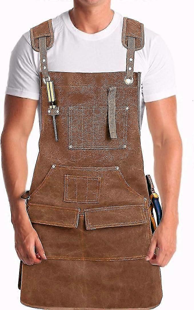 Woodworking Apron, Heavy Duty Waxed Canvas Working Tool Apron With 9 Pockets, Adjustable Strap Aprons For Women, Men