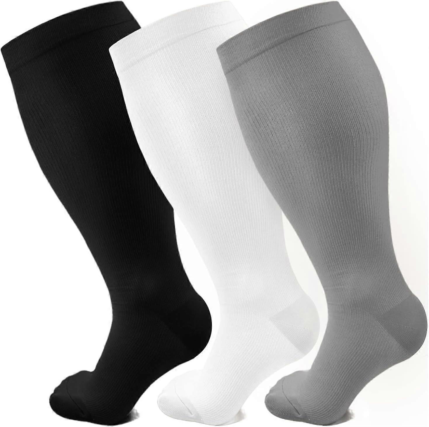 3 Pairs Plus Size Compression Socks for Women Men Wide Calf 20-30 mmHg Extra Large for Circulation Support Recovery,XXL