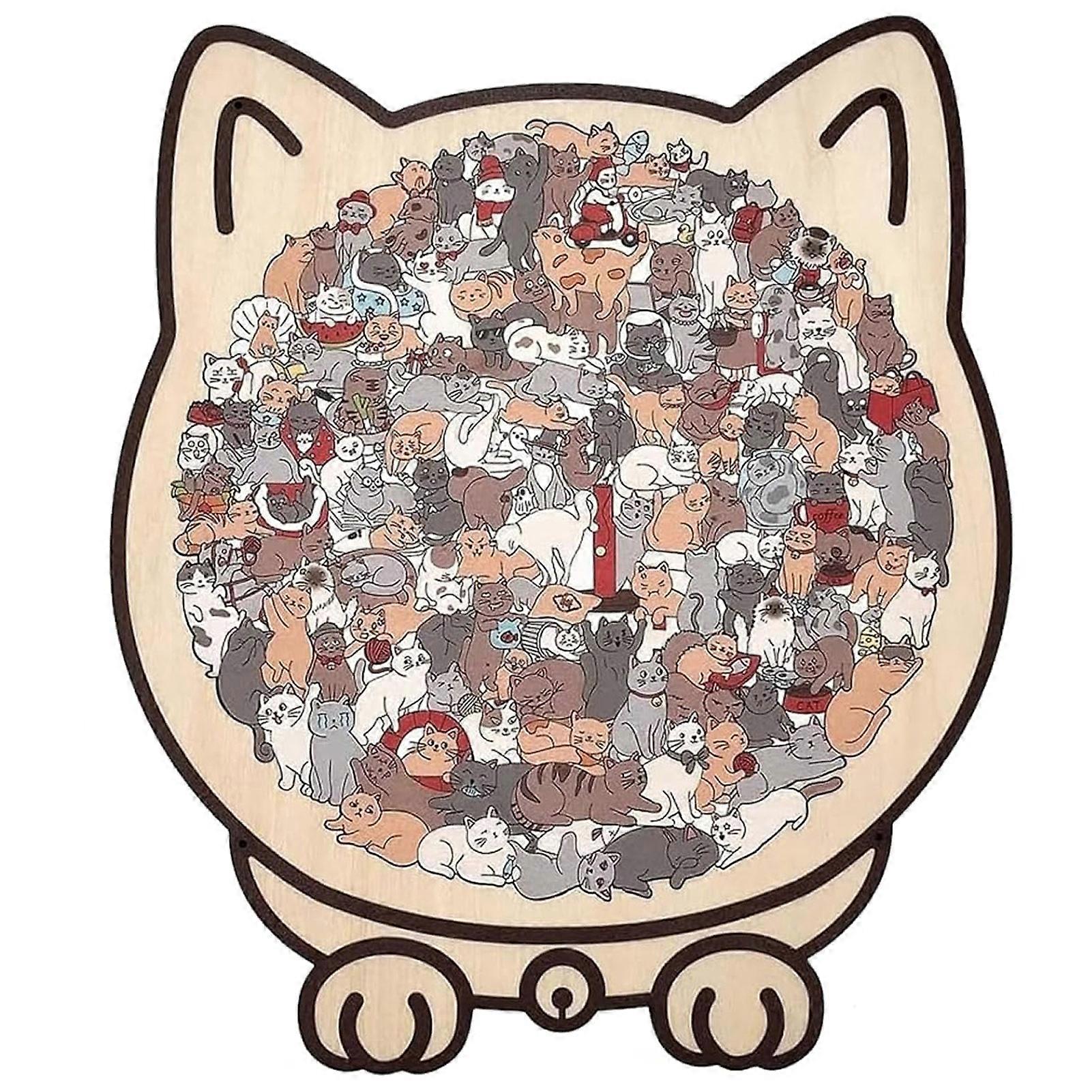 Morandi-Colored Cat Shaped Wooden Jigsaw Puzzle, Cute Wooden Cat Shaped Puzzle with Frame, Unique Animal Shape 3D Puzzles