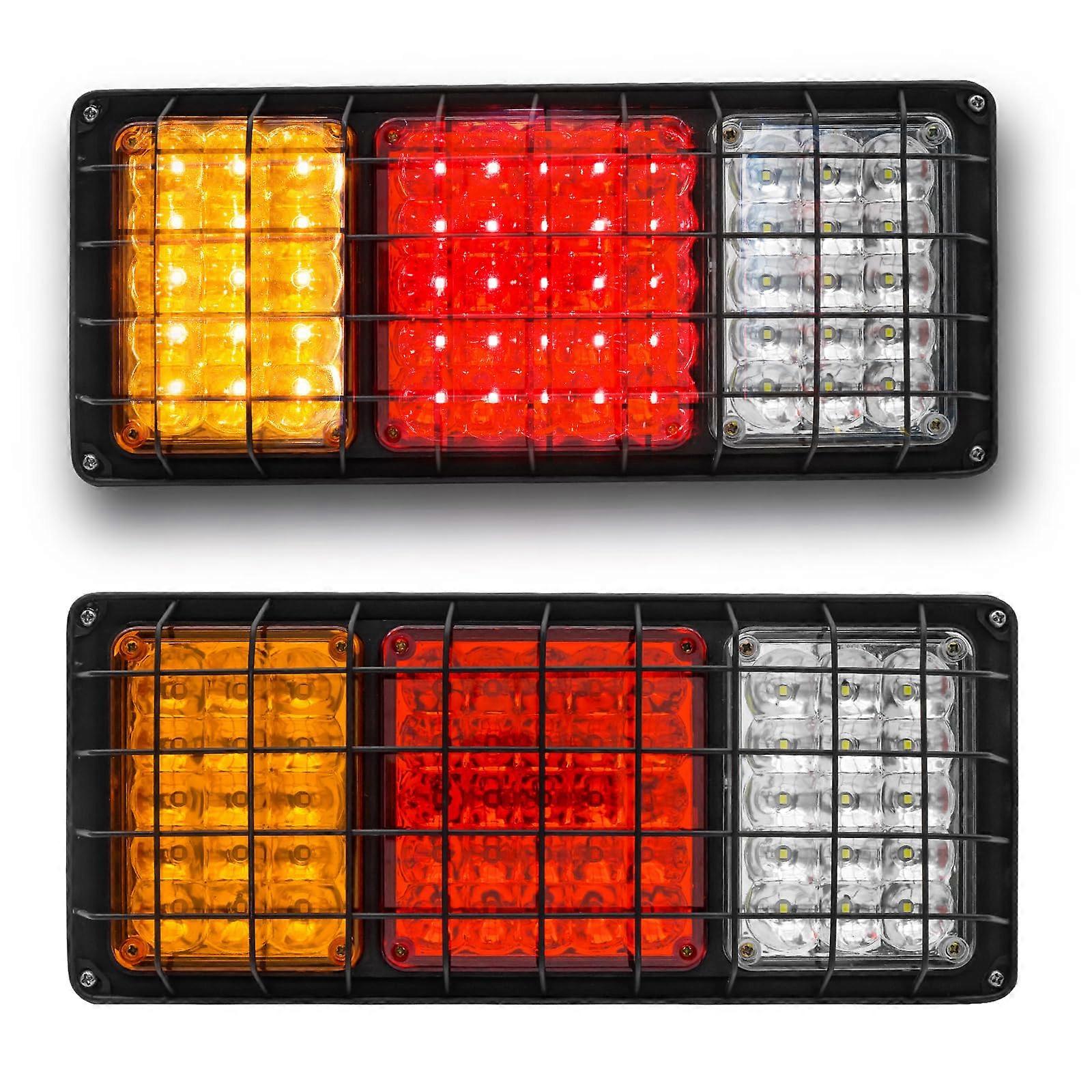 LED Trailer Tail Lights Two Pack With Iron Net Cover 12V/24V Brake Lamp With Turn Signal For Trailer RV Caravan Lorry