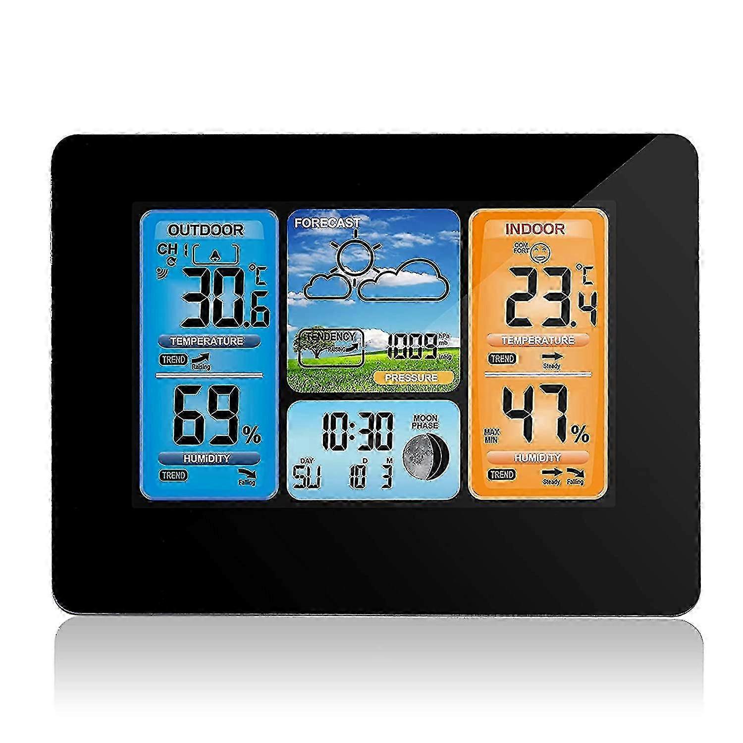 Digital Color Forecast Weather Station,clock With Outdoor Sensor With Alert,temperature,humidity(black) 25-26