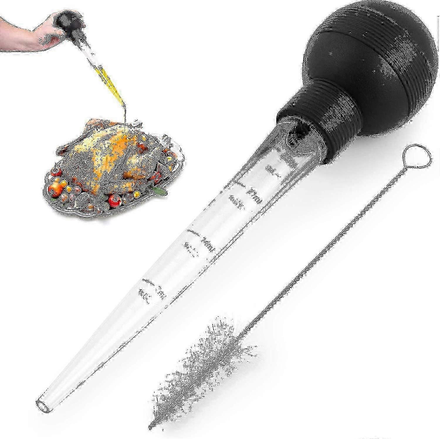 Turkey Baster With Cleaning Brush - Food Grade Syringe Baster Compatible With Cooking &Basting With Detachable Round Bulb - Ideal Compatible With But