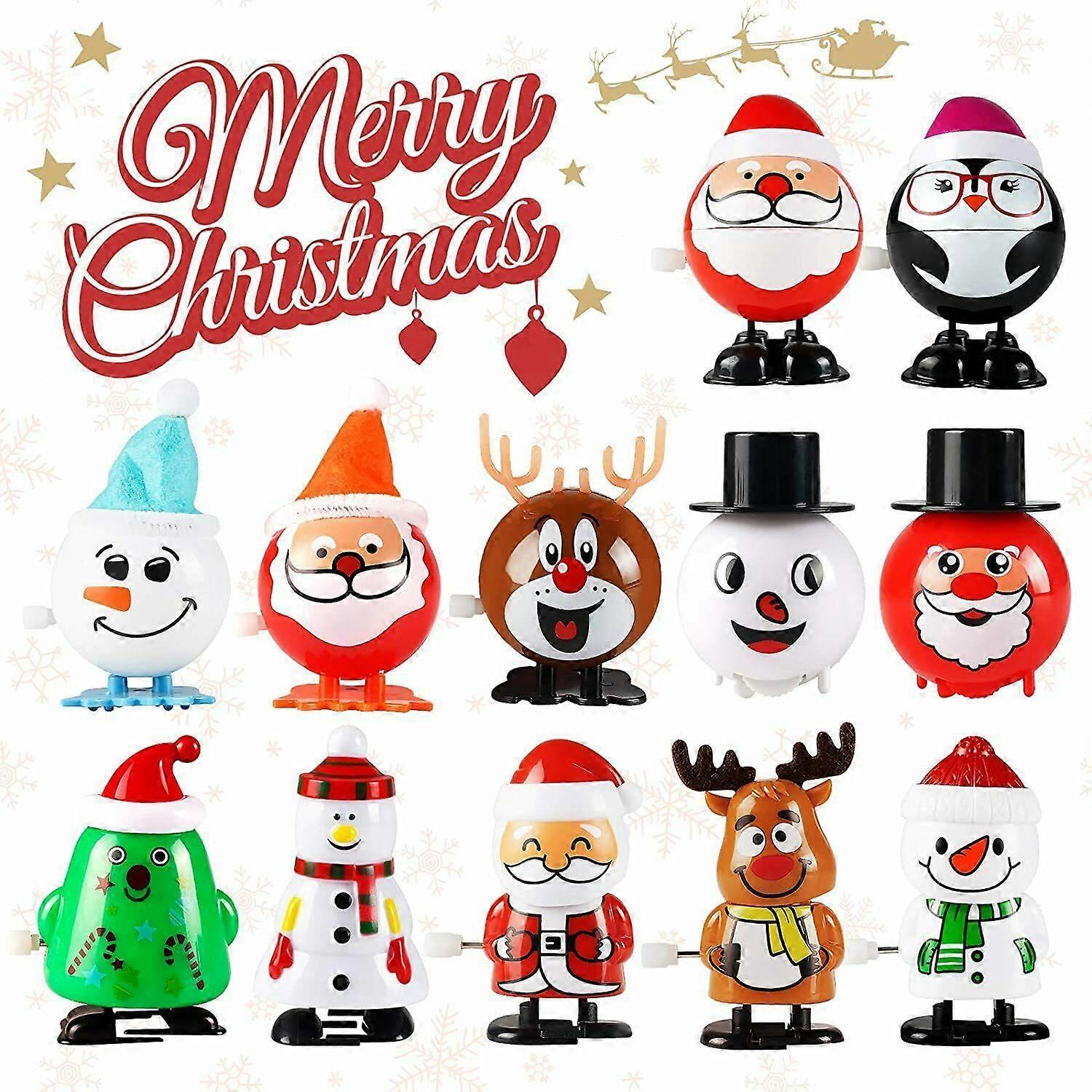 12Pcs Christmas Clockwork Toy Santa Snowman Elk Wind Up Toys for Kids Playing Holiday Fun