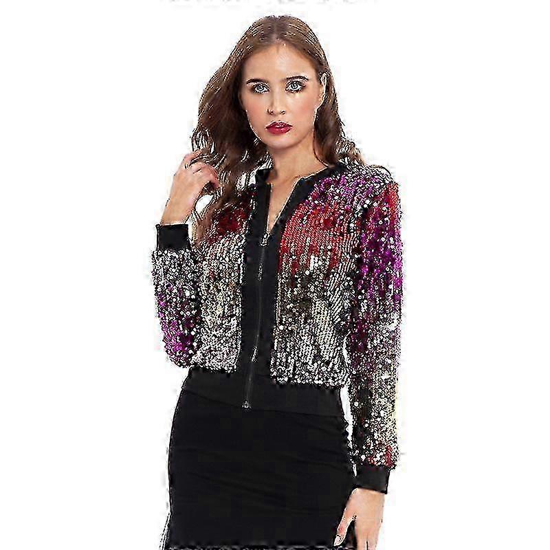 Autumn Sequins Gradient Colourful Women's Sweatshirt Jacket