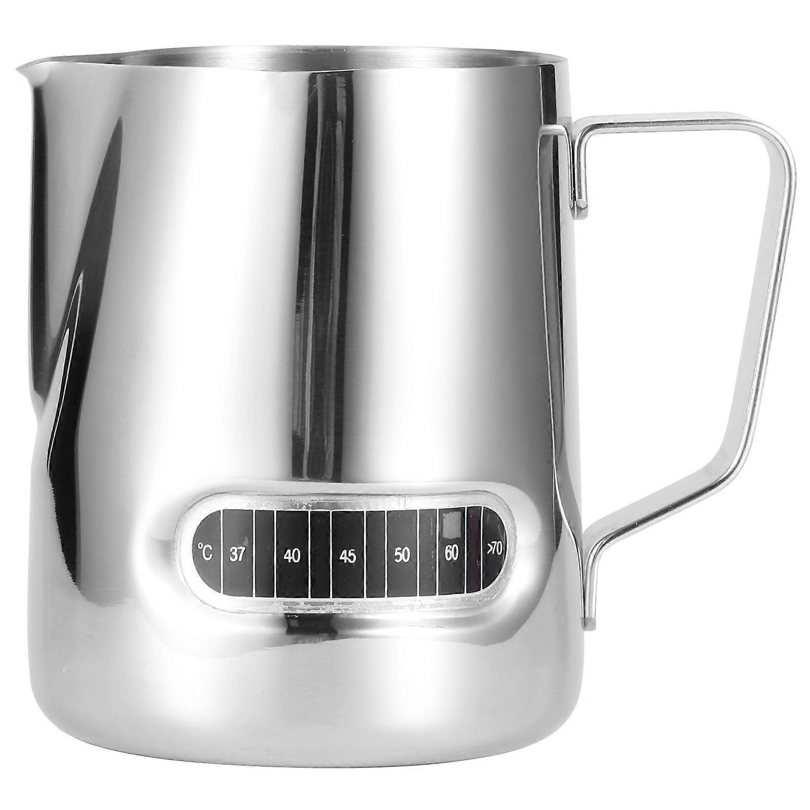 コーヒーピッチャーステンレススチールラテアート泡立てカップ、ホームオフィス用温度誘導付き