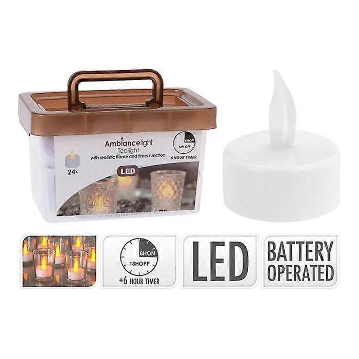 LED Candles - White - Pack of 24 - Flickering Effect - Batteries Included - Built-in Timer