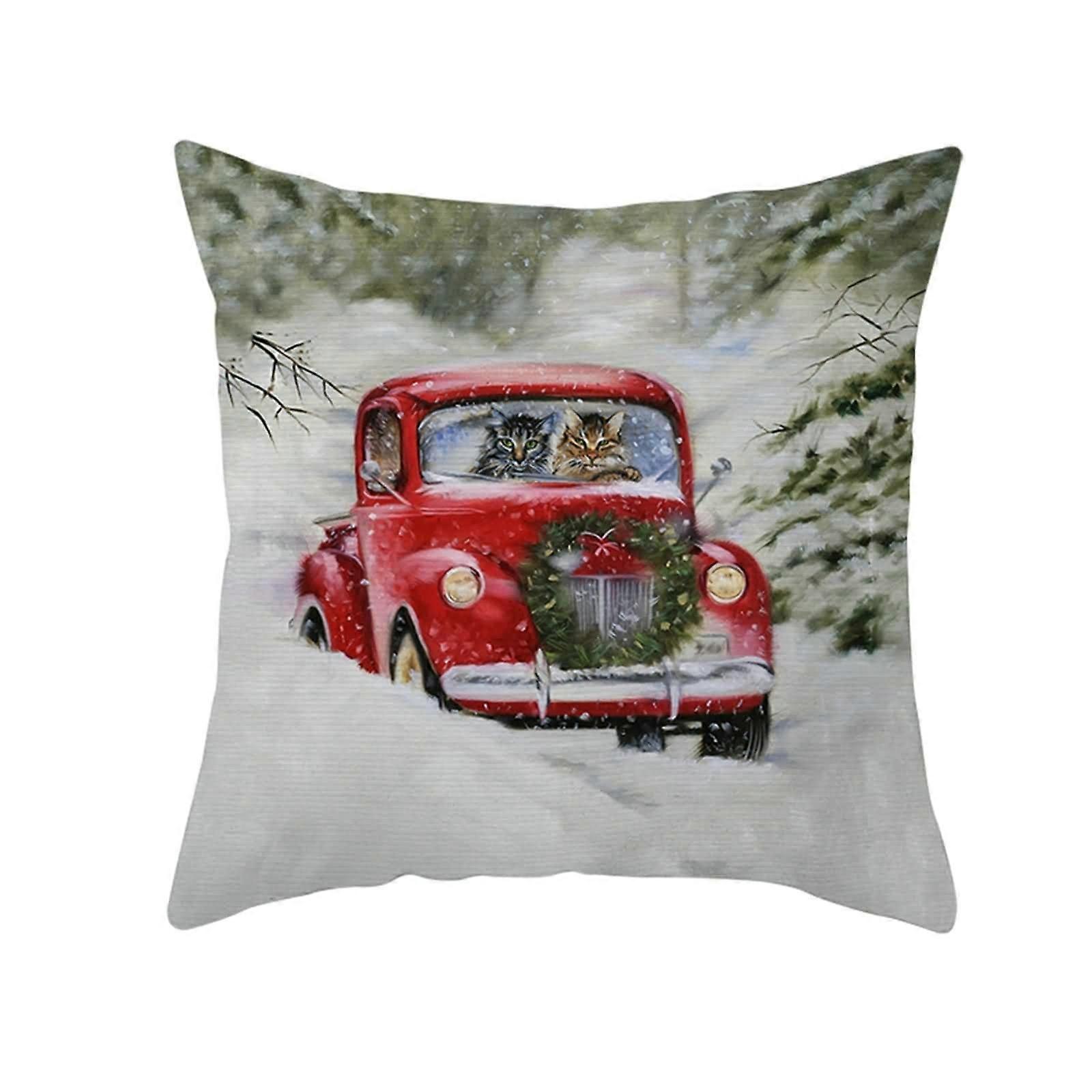 Linen Pillow Covers Queen Size 45x45cm Pattern 2 Green Red Decorative Cushion Case for Backrest Cushion V Berth Style