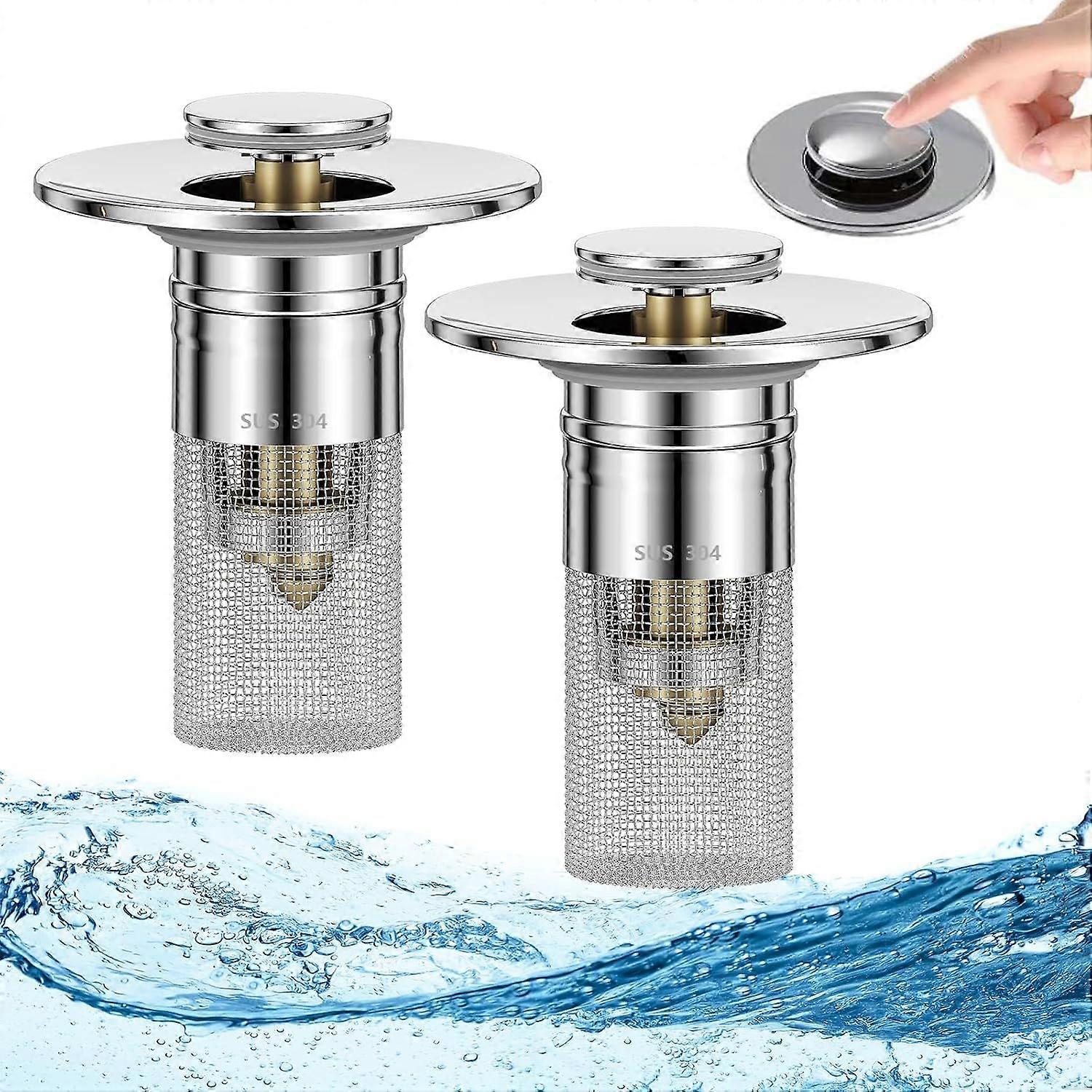 2er-Set Waschbeckenstöpsel mit Haarfänger, Pop-up-Abflusssieb mit herausnehmbarem Edelstahl-Filterkorb, passend für US-amerikanische Standardabflüsse.