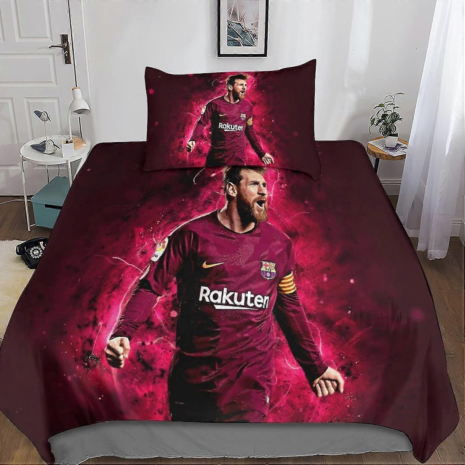 Lionel Messi 3D Capa de edredom, Capa de colcha, Conjuntos de cama, Polialgodão Futebol Superstar Colcha Bed Set, Meninos E Meninas Single